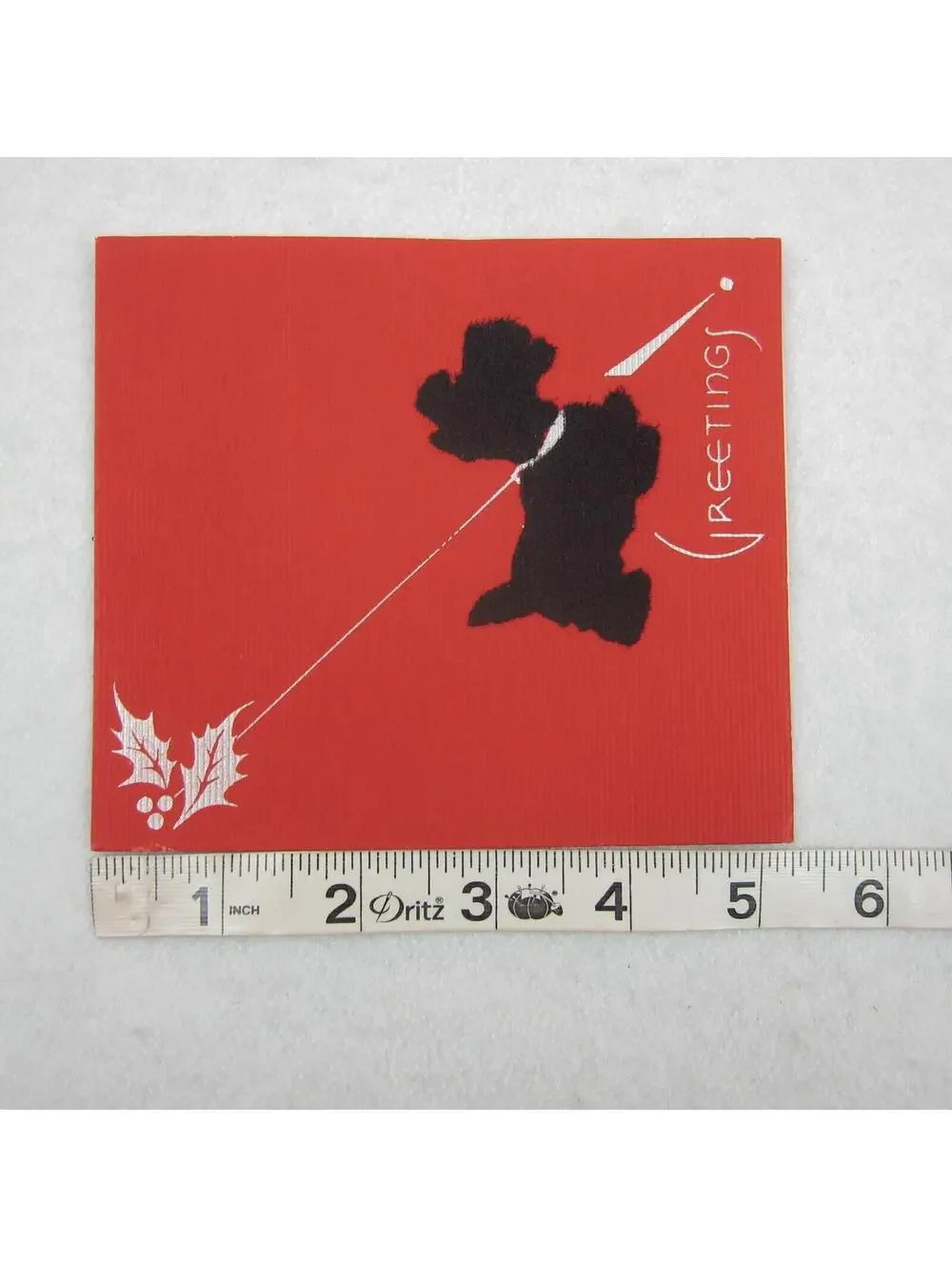 Vintage Art Deco Christmas Card Dog Black Scottish Terrier Scottie Scotty Velvet